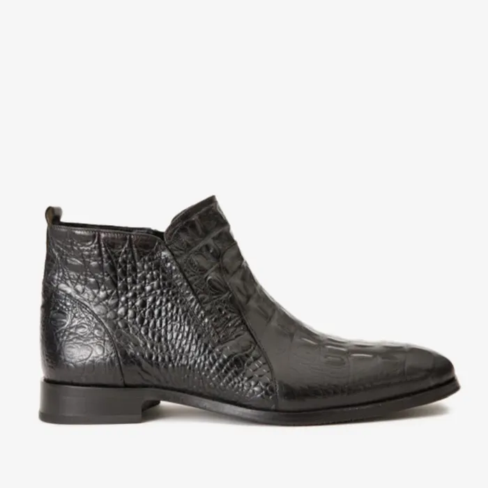 Men The Randor Black Leather SideZip Dress Ankle Boot Vinci Leather Boots