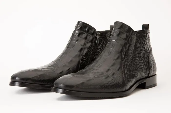 Men The Randor Black Leather SideZip Dress Ankle Boot Vinci Leather Boots