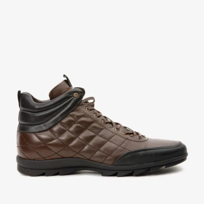 Men The Riga Brown Leather Casual LaceUp Boot With A Zipper Vinci Leather Boots