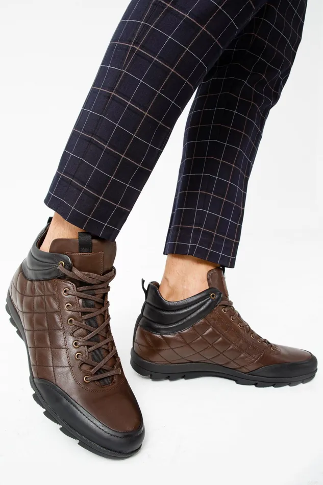 Men The Riga Brown Leather Casual LaceUp Boot With A Zipper Vinci Leather Boots