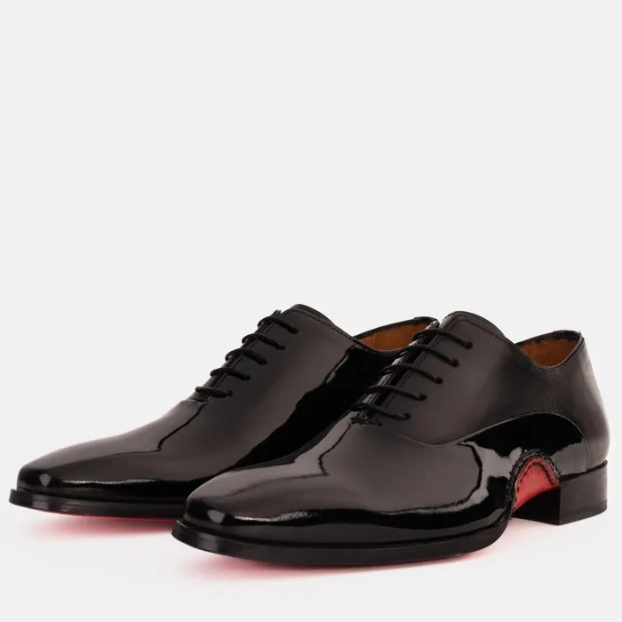 Men The Royal Hand Craft Black Patent Leather Plain Toe Oxford Shoe Vinci Leather Dress Shoes