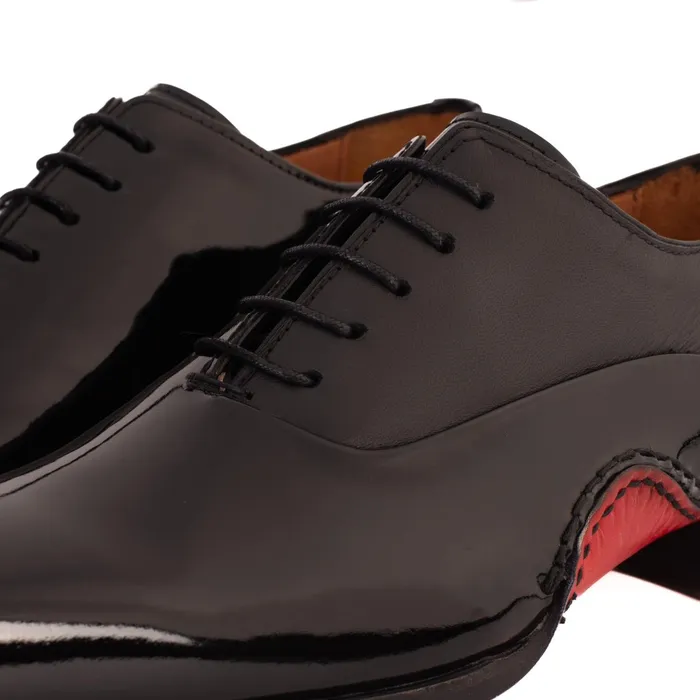 Men The Royal Hand Craft Black Patent Leather Plain Toe Oxford Shoe Vinci Leather Dress Shoes