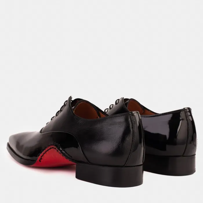 Men The Royal Hand Craft Black Patent Leather Plain Toe Oxford Shoe Vinci Leather Dress Shoes