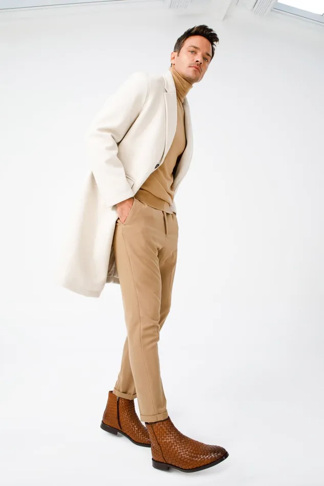 Men The Wellington Tan Handwoven Leather Boot With A Zipper Vinci Leather Boots