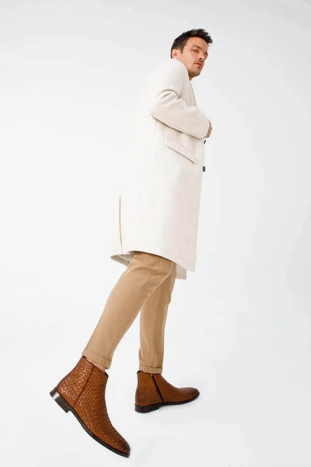 Men The Wellington Tan Handwoven Leather Boot With A Zipper Vinci Leather Boots