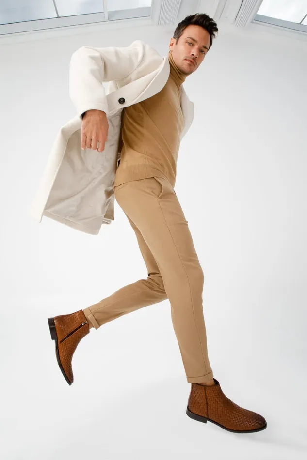Men The Wellington Tan Handwoven Leather Boot With A Zipper Vinci Leather Boots