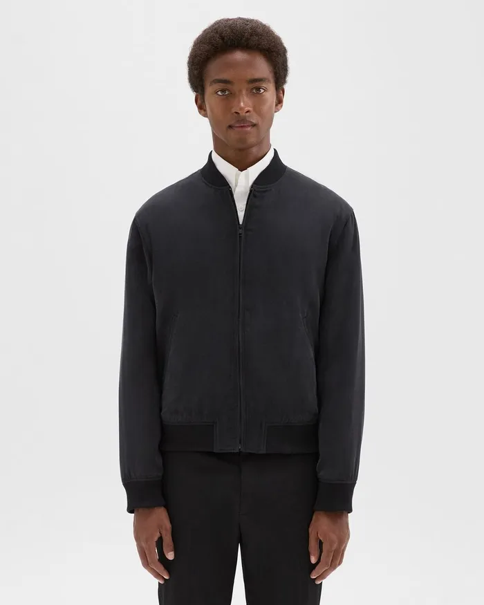 Men Theory Outerwear Bomber Jacket In Fluid Twill Black