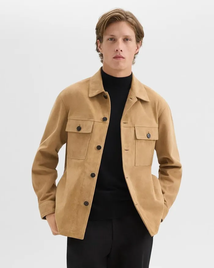 Men Theory Outerwear Closson Military Jacket In Suede New Camel
