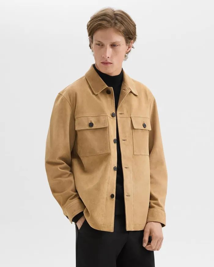 Men Theory Outerwear Closson Military Jacket In Suede New Camel