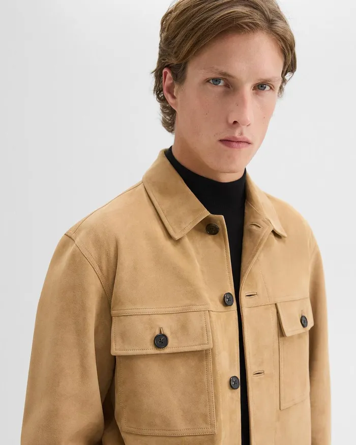 Men Theory Outerwear Closson Military Jacket In Suede New Camel