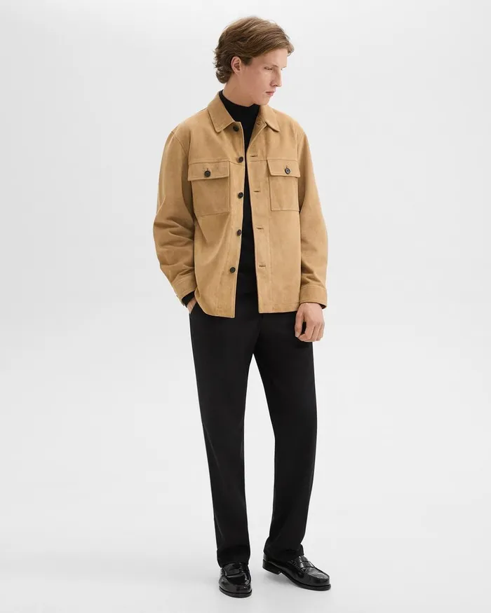 Men Theory Outerwear Closson Military Jacket In Suede New Camel