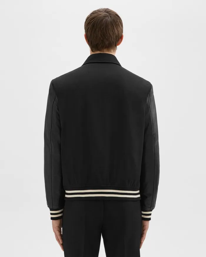 Men Theory Outerwear Varsity Jacket In Textured Gabardine Black