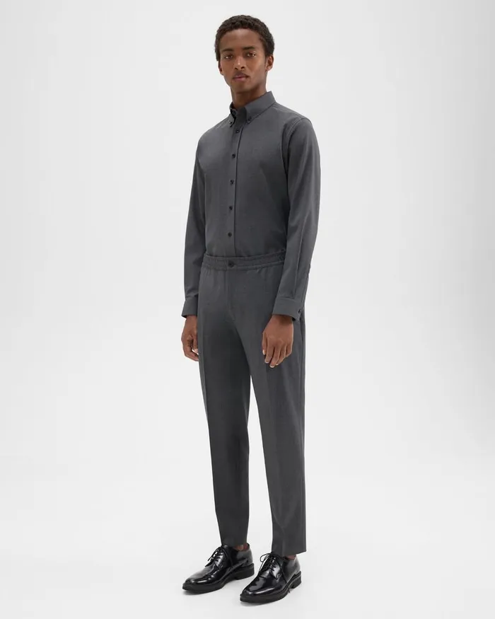 Men Theory Pants Larin Drawstring Pant In Stretch Wool Medium Charcoal