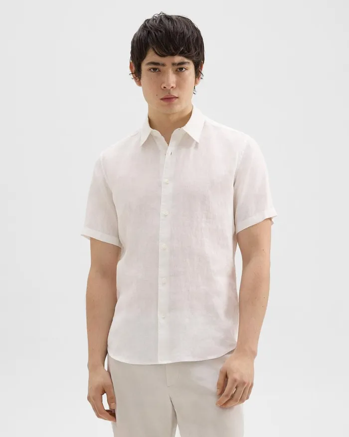 Men Theory Shirts Irving ShortSleeve Shirt In Relaxed Linen White