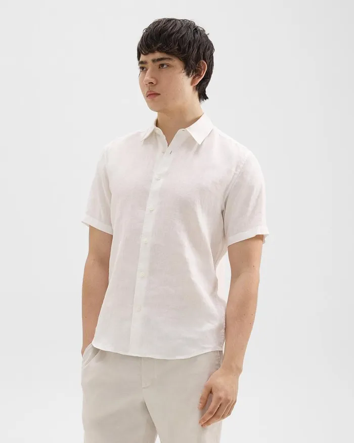 Men Theory Shirts Irving ShortSleeve Shirt In Relaxed Linen White