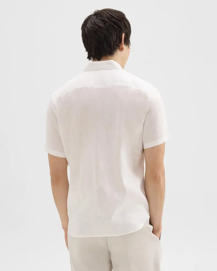 Men Theory Shirts Irving ShortSleeve Shirt In Relaxed Linen White