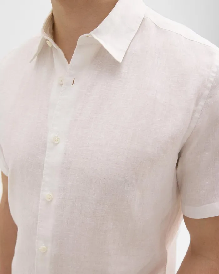 Men Theory Shirts Irving ShortSleeve Shirt In Relaxed Linen White