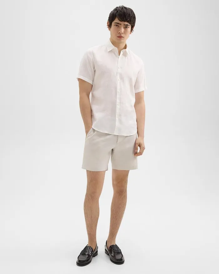 Men Theory Shirts Irving ShortSleeve Shirt In Relaxed Linen White