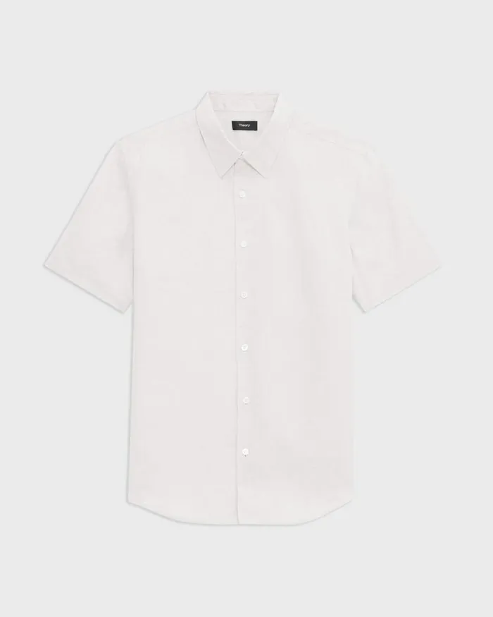 Men Theory Shirts Irving ShortSleeve Shirt In Relaxed Linen White