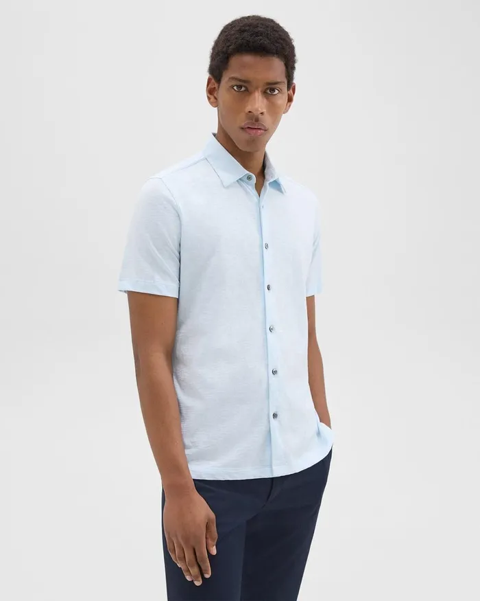 Men Theory Shirts Noran ShortSleeve Shirt In Slub Cotton Skylight