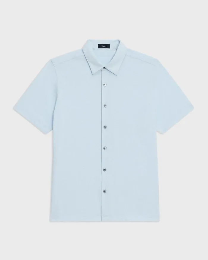 Men Theory Shirts Noran ShortSleeve Shirt In Slub Cotton Skylight