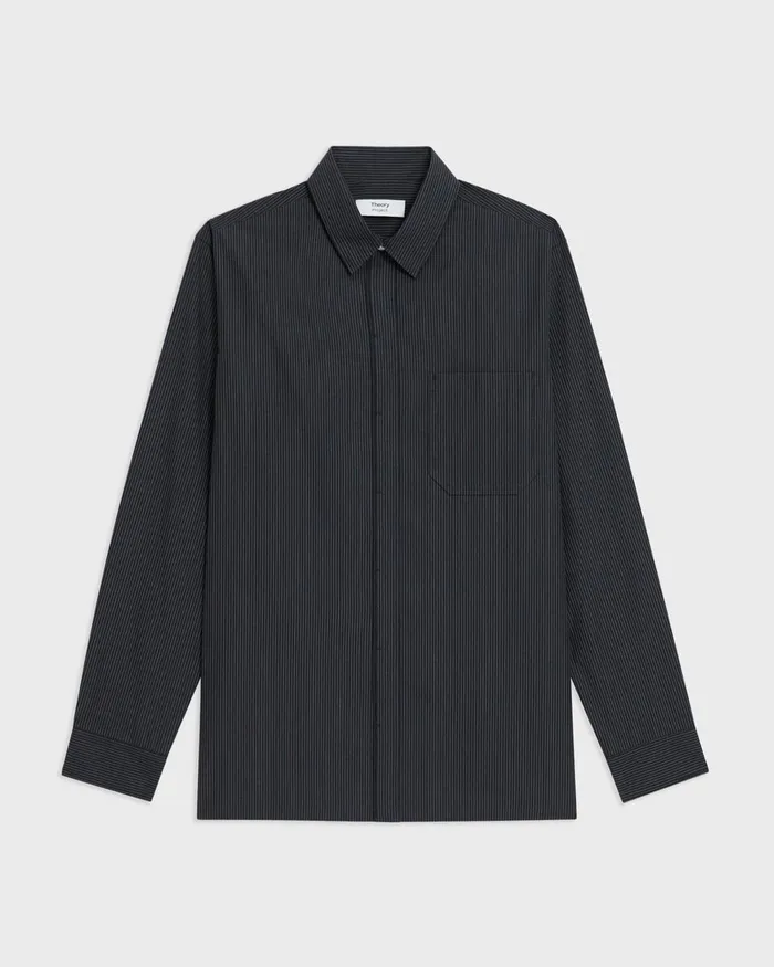 Men Theory Shirts Striped CottonBlend Shirt Black Multi