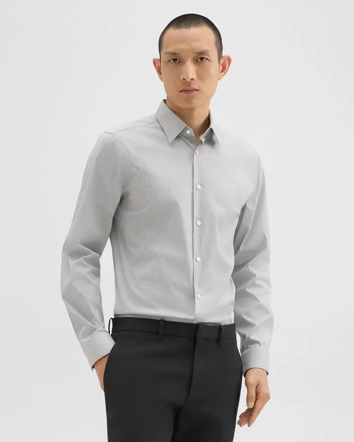 Men Theory Shirts Sylvain Shirt In Checked Poplin Blackwhite