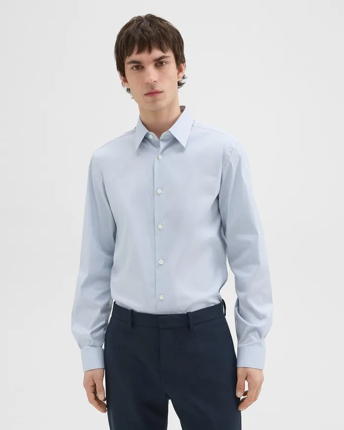 Men Theory Shirts Sylvain Shirt In Checked Poplin Olympicwhite