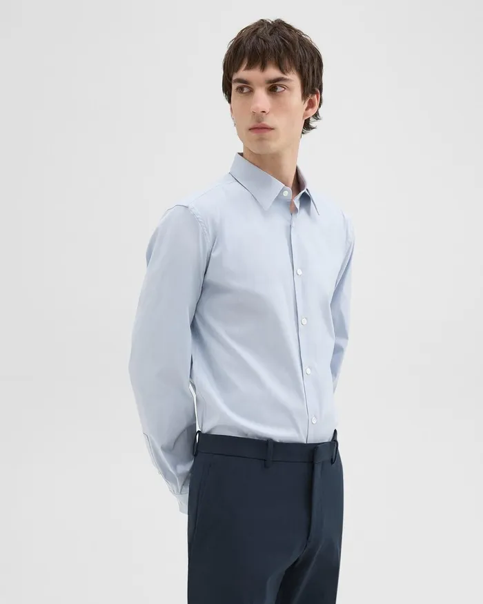 Men Theory Shirts Sylvain Shirt In Checked Poplin Olympicwhite