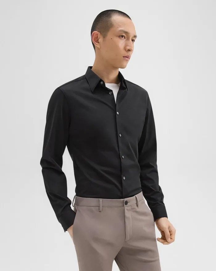 Men Theory Shirts Sylvain Shirt In Structure Knit Black