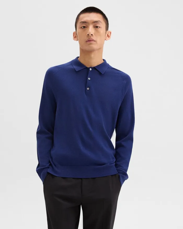 Men Theory Sweaters Cardigans Polo Sweater In Merino Wool Bright Cobalt
