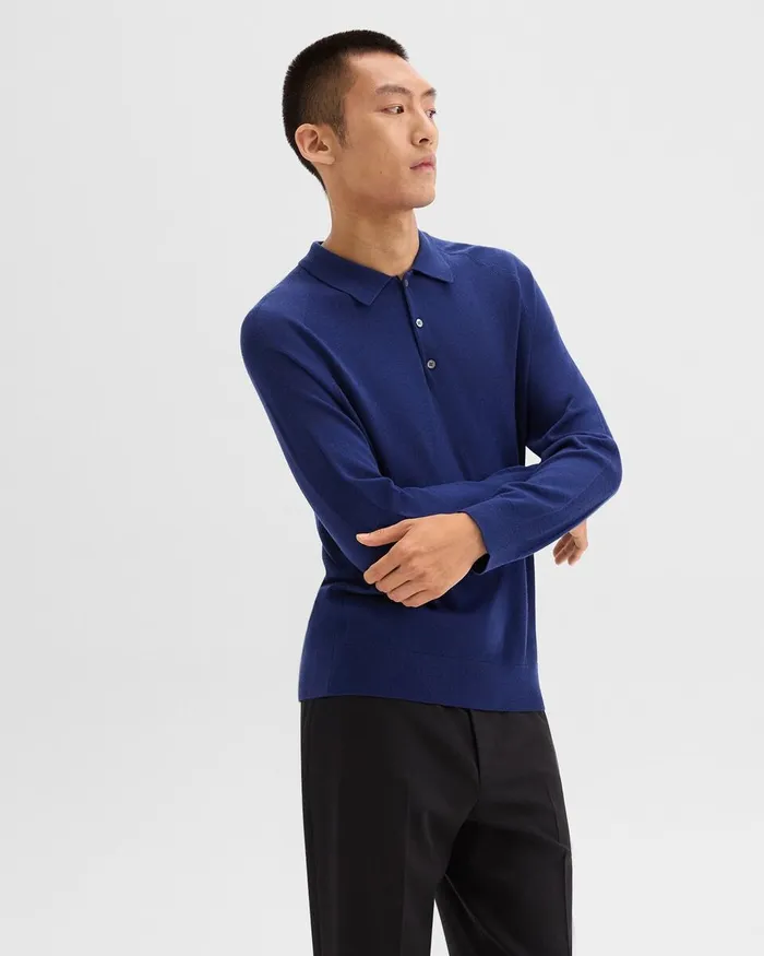 Men Theory Sweaters Cardigans Polo Sweater In Merino Wool Bright Cobalt