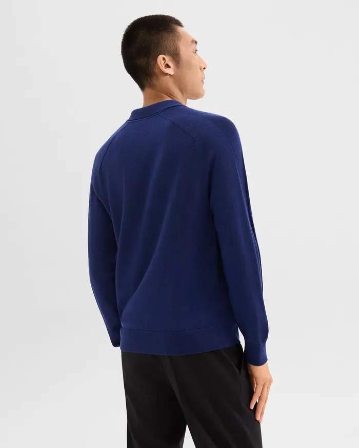Men Theory Sweaters Cardigans Polo Sweater In Merino Wool Bright Cobalt