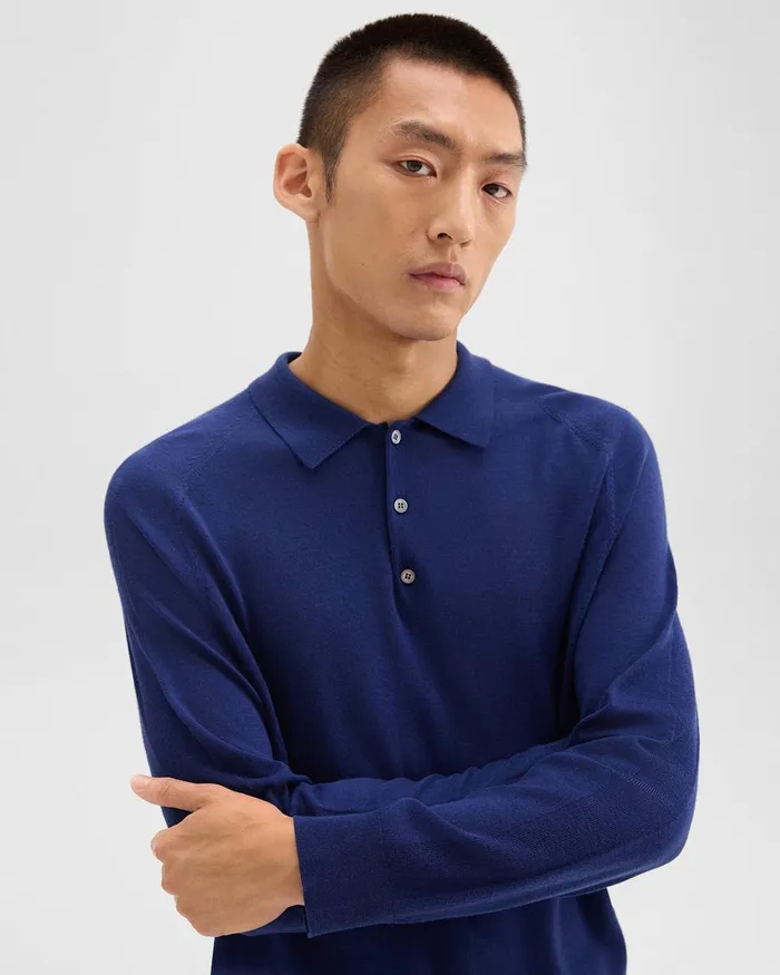Men Theory Sweaters Cardigans Polo Sweater In Merino Wool Bright Cobalt