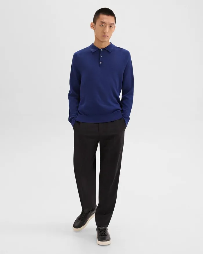Men Theory Sweaters Cardigans Polo Sweater In Merino Wool Bright Cobalt
