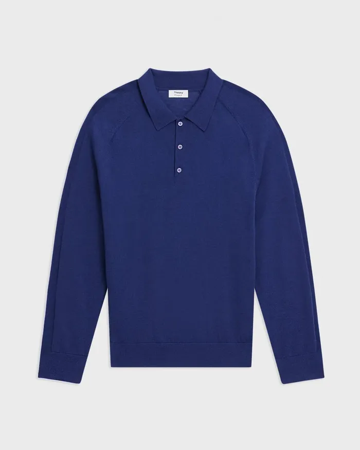 Men Theory Sweaters Cardigans Polo Sweater In Merino Wool Bright Cobalt