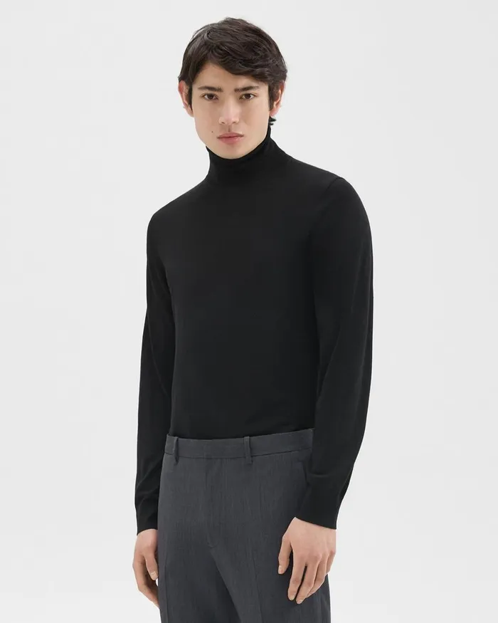 Men Theory Sweaters Cardigans Turtleneck Sweater In Regal Wool Black