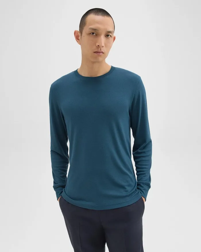 Men Theory TShirts Polos Essential LongSleeve Tee In Anemone Modal Jersey Twilight
