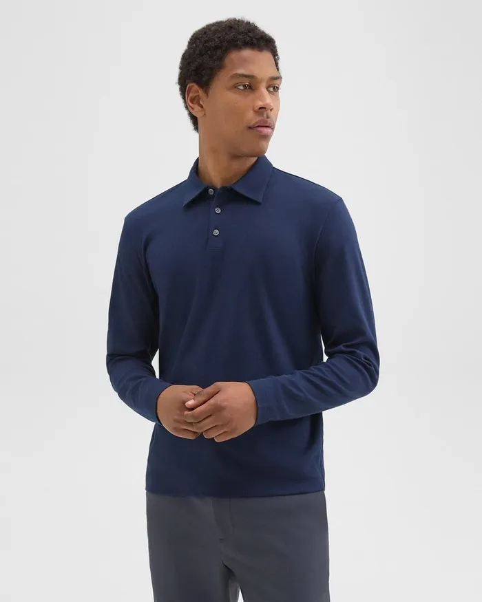 Men Theory TShirts Polos LongSleeve Polo Shirt In Cotton Jersey Baltic