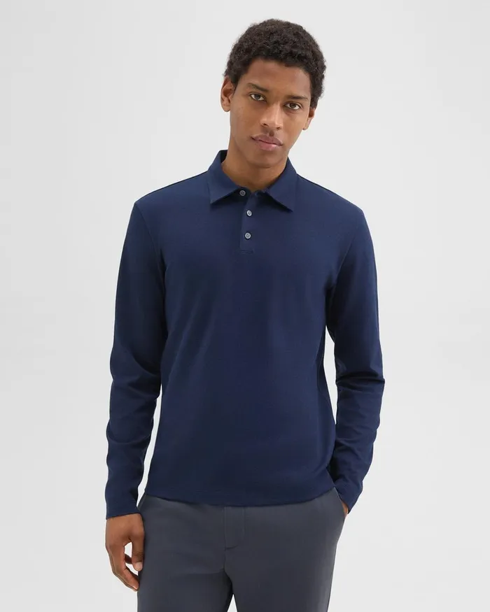 Men Theory TShirts Polos LongSleeve Polo Shirt In Cotton Jersey Baltic