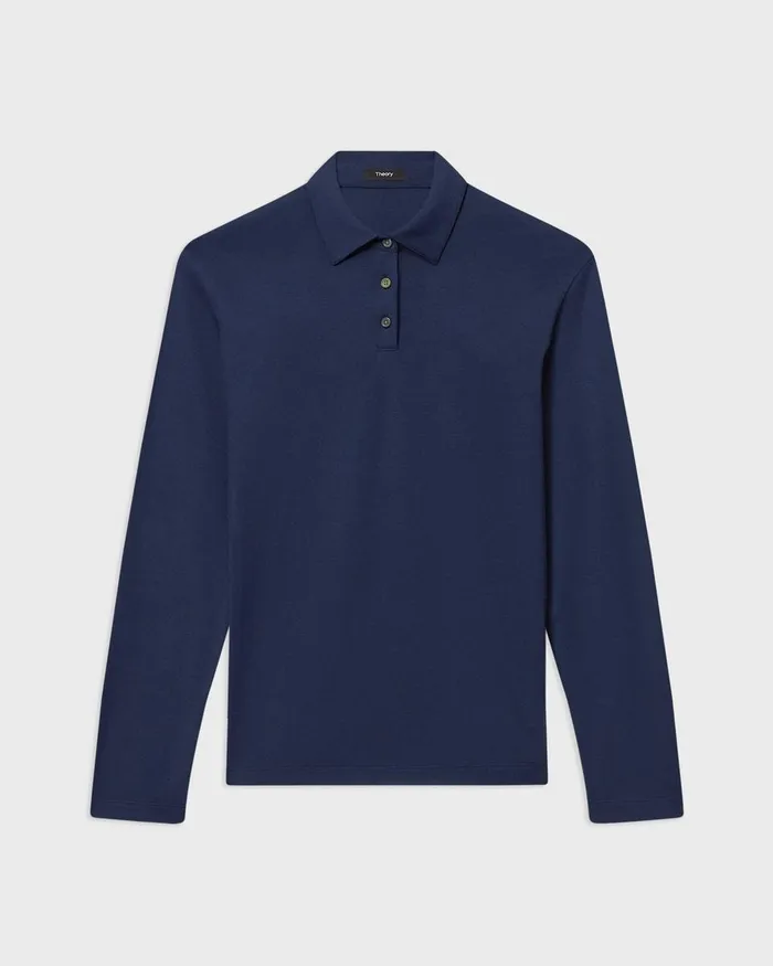 Men Theory TShirts Polos LongSleeve Polo Shirt In Cotton Jersey Baltic
