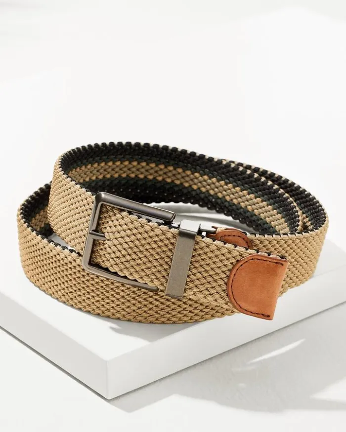 Men Tommy Bahama Belts Reversible Stretch Cord Belt Khaki
