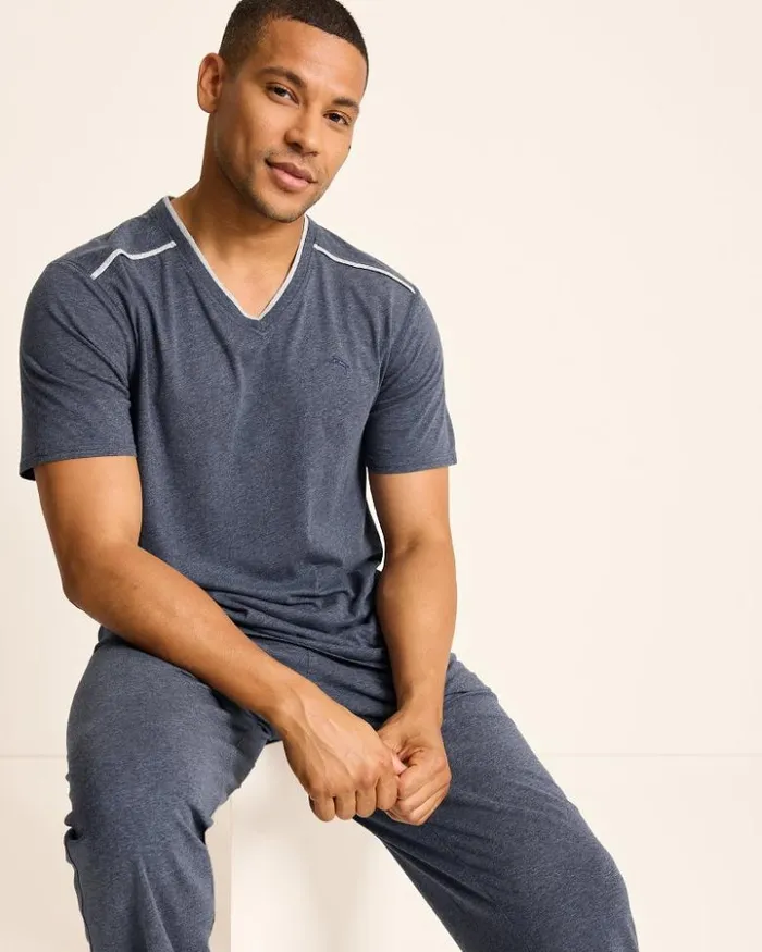 Men Tommy Bahama Loungewear and Pajamas Jersey ShortSleeve VNeck TShirt Heathered Blue Men Tommy Bahama Loungewear and Pajamas Jersey ShortSleeve VNeck TShirt Heathered Blue