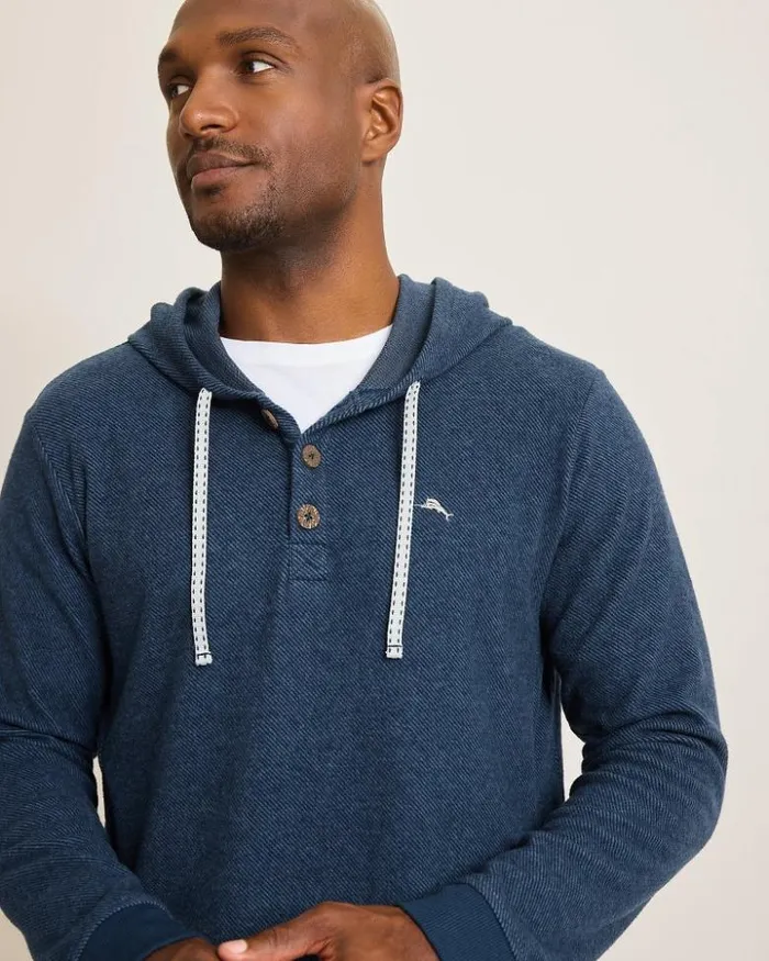 Men Tommy Bahama Loungewear and Pajamas Textured Twill Stripe Hoodie Dark Moonlight Men Tommy Bahama Loungewear and Pajamas Textured Twill Stripe Hoodie Dark Moonlight