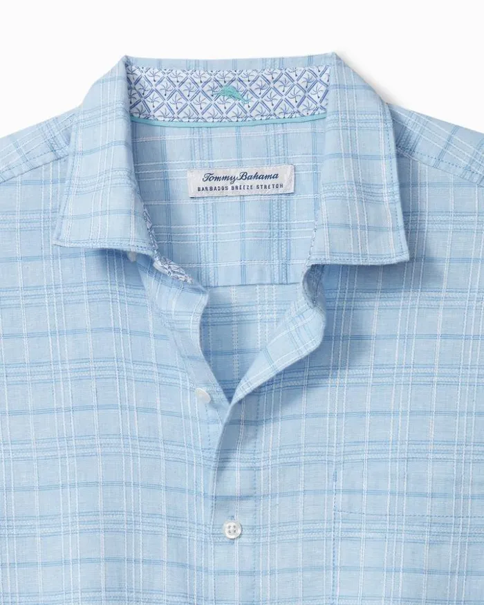 Men Tommy Bahama Shirts Barbados Breeze Playa Plaid StretchLinen LongSleeve Shirt Aqua Ice Men Tommy Bahama Shirts Barbados Breeze Playa Plaid StretchLinen LongSleeve Shirt Aqua Ice