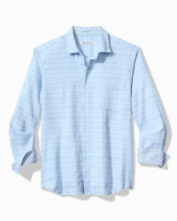 Men Tommy Bahama Shirts Barbados Breeze Playa Plaid StretchLinen LongSleeve Shirt Aqua Ice Men Tommy Bahama Shirts Barbados Breeze Playa Plaid StretchLinen LongSleeve Shirt Aqua Ice