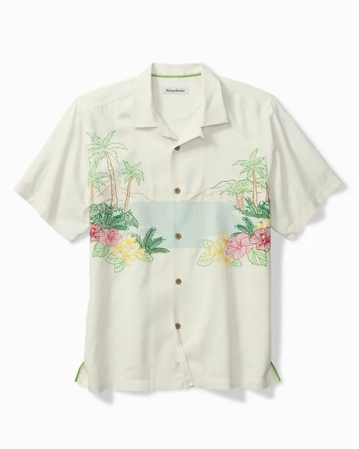 Men Tommy Bahama Shirts Bloom With A View Silk Camp Shirt Continental