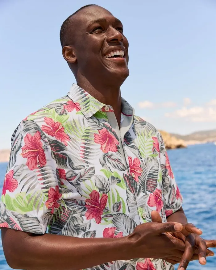 Men Tommy Bahama Shirts Coconut Point Hibiscus Shores IslandZone Camp Shirt Summer Grey Men Tommy Bahama Shirts Coconut Point Hibiscus Shores IslandZone Camp Shirt Summer Grey