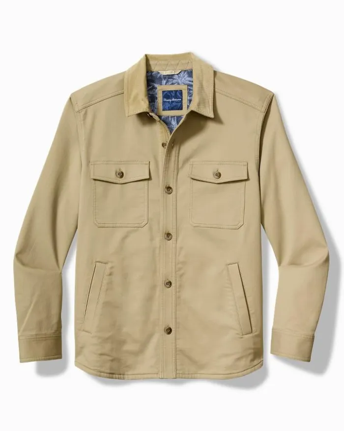 Men Tommy Bahama Shirts Harbor Point Shirt Jacket Stone Khaki