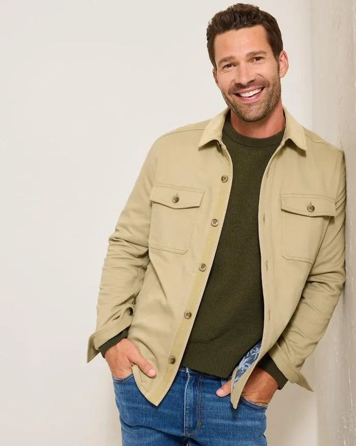 Men Tommy Bahama Shirts Harbor Point Shirt Jacket Stone Khaki Men Tommy Bahama Shirts Harbor Point Shirt Jacket Stone Khaki